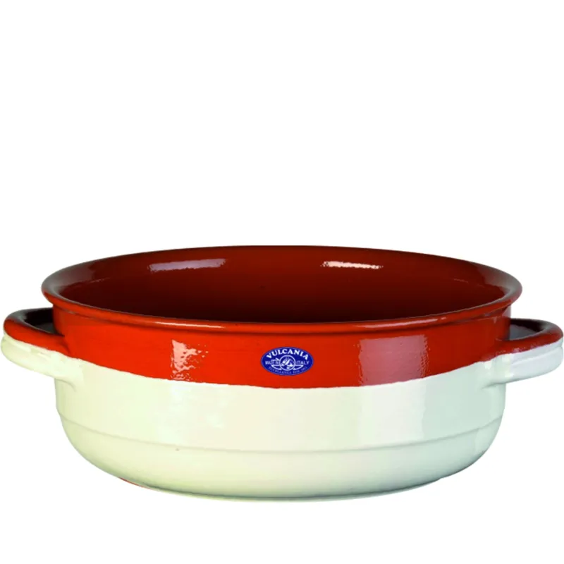 Tegame in Terracotta Smaltata Ø32xh12,0 cm - lt 7,4 peso 3,2 kg No Piombo no Cadmio Colore avorio Vulcania Ceramiche Soddisfatti O Rimborsati
