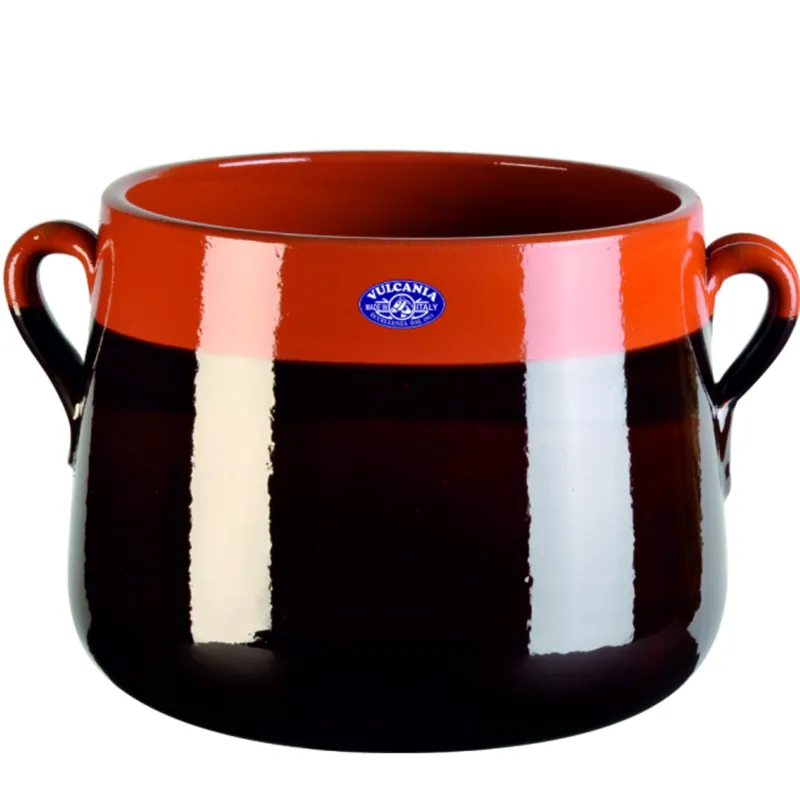 Professionale Marmitta in Terracotta Smaltata Ø24xh22 cm - lt 8,4 peso 4 kg No Piombo no Cadmio Colore crete Vulcania Ceramiche