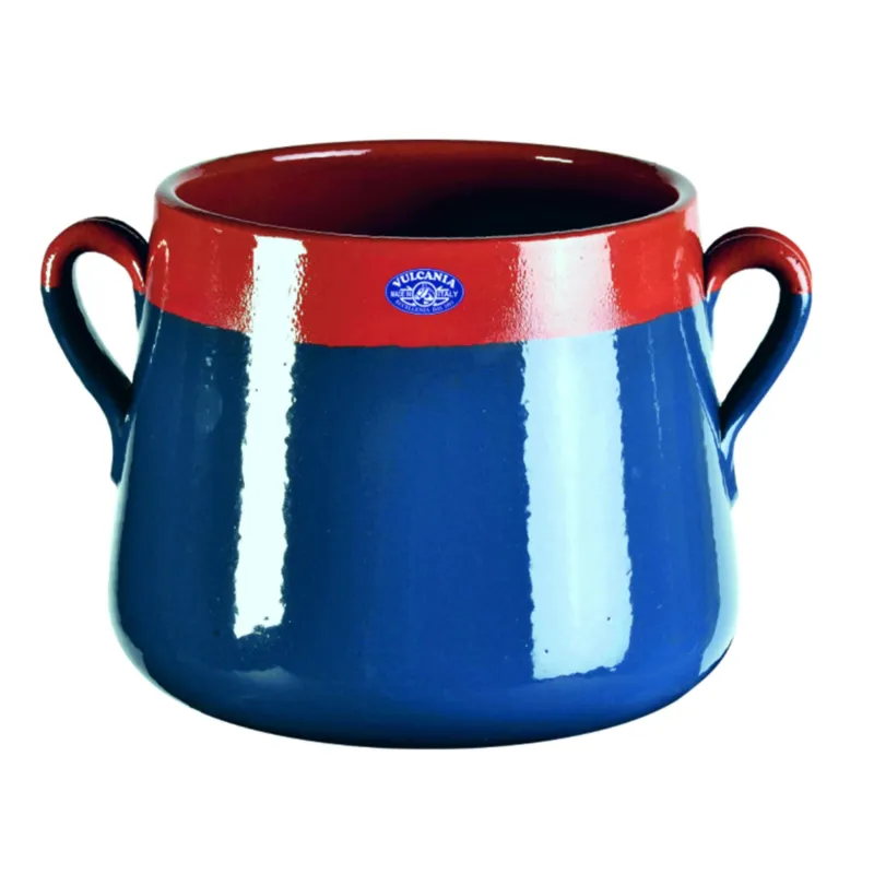 Spedizione Espresso Marmitta in Terracotta Smaltata Ø20xh19,8 cm - lt 5,7 peso 2,3 kg No Piombo no Cadmio Colore blu cobalto Vulcania Ceramiche
