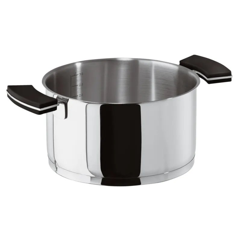 Acquista Ora Casseruola Alta due Maniglie in Silicone 12OCLOCK BLACK Ø28xh16 cm - 9,0 lt -2,92 kg. fondo termo diffusore, corpo in acciaio inox lucidato a specchio Sambonet