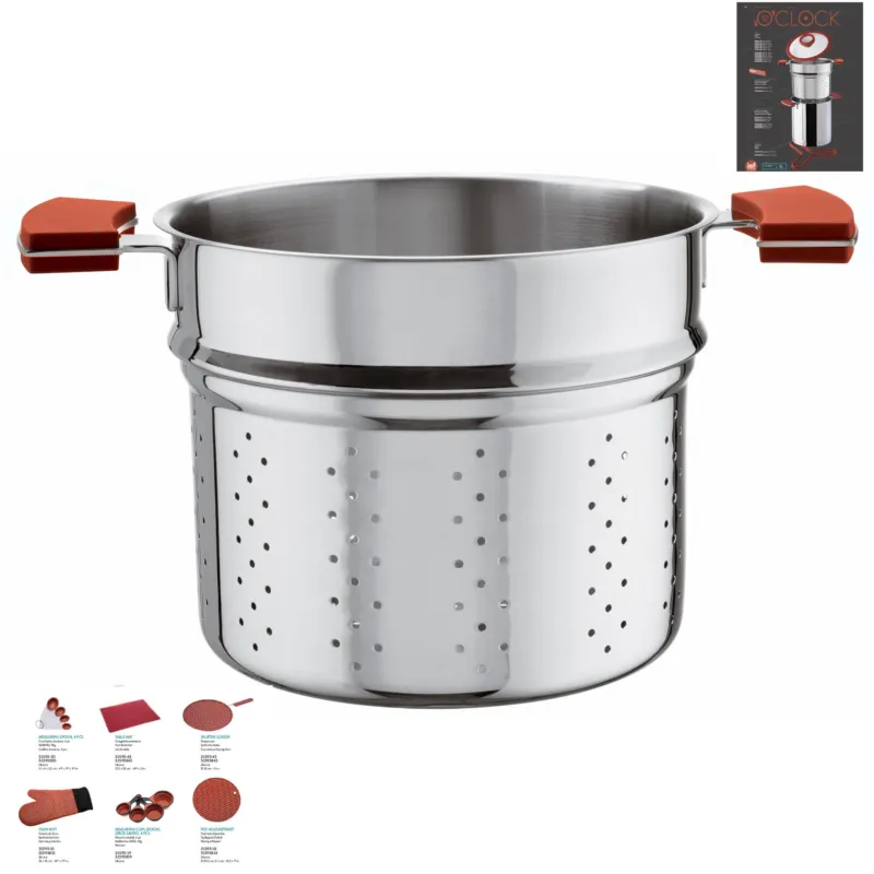 Colapasta per pentola con manici in Silicone O‘Clock Red Ø20xh16,5 cm - 3,8 lt - 1,16 kg. corpo in acciaio inox manici colore rosso Sambonet Bestseller