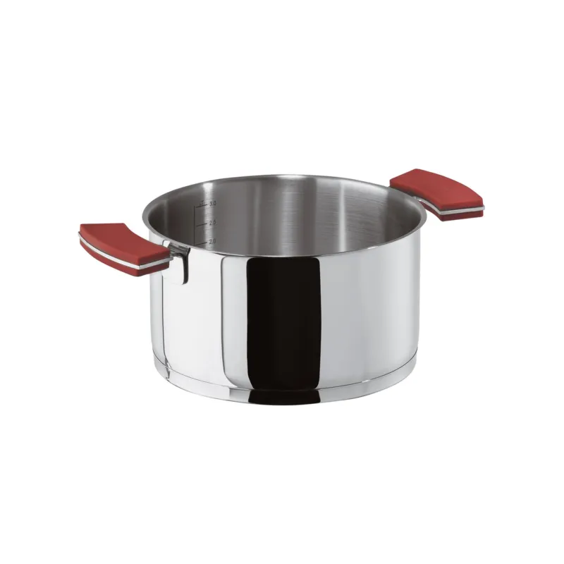 Casseruola Alta due Maniglie in Silicone O‘Clock Red Ø16xh9,50 cm - 1,50 lt -0,95 kg. fondo termo diffusore, corpo in acciaio inox lucidato a specchio Sambonet Prezzo Conveniente