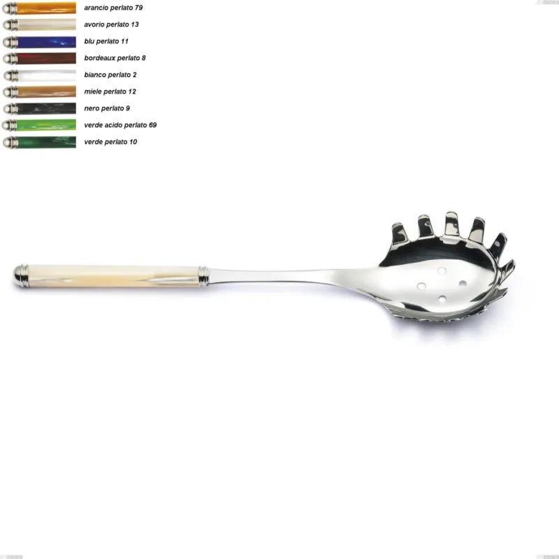 Nuova Collezione Dosa spaghetti Linea Perlato, Acciaio inox 18/10 (AISI304) Lunghezza 241 mm manico in ABS doppia ghiera lavabili in lavastoviglie Eme Posaterie arancio perlato 79