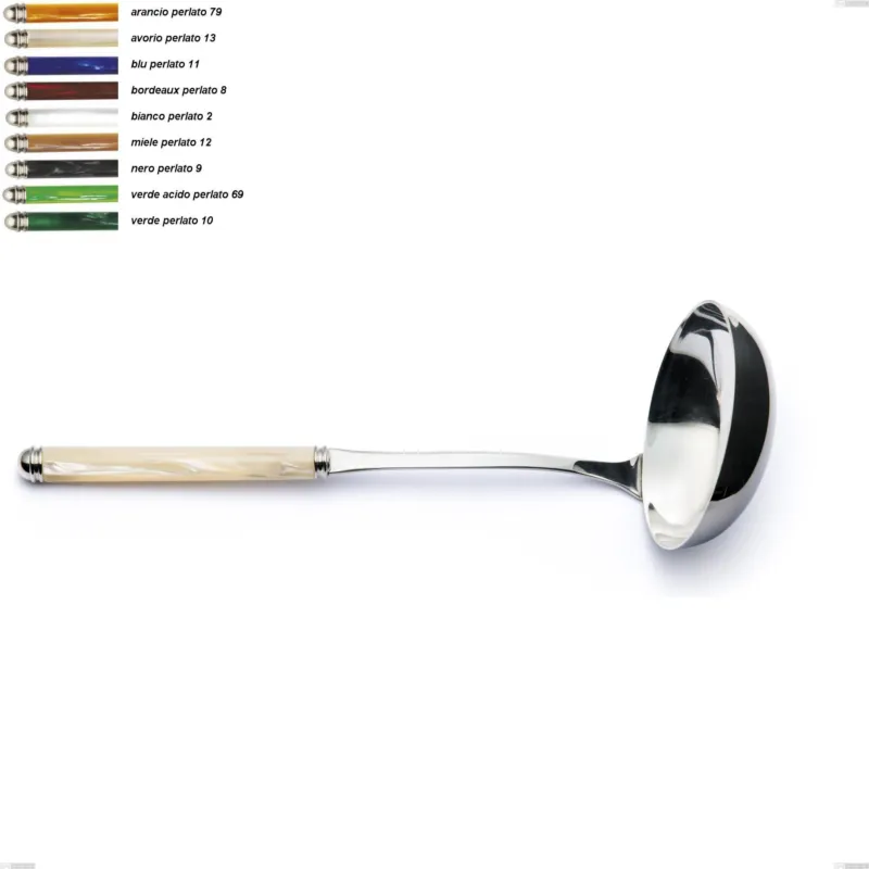 Occasione Imperdibile Mestolo Linea Perlato, Acciaio inox 18/10 (AISI304) Lunghezza 273 mm manico in ABS doppia ghiera lavabili in lavastoviglie Eme Posaterie arancio perlato 79