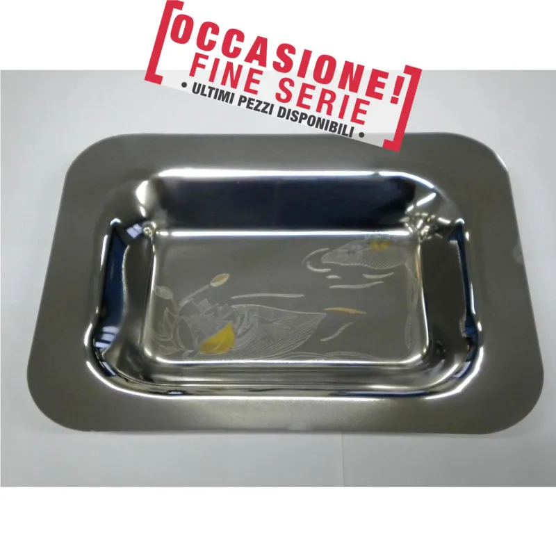 Cestino pane rettangolare senza manici Barocco inciso 28x21 cm in acciaio inox lucido Eme Posaterie Vendita Finale
