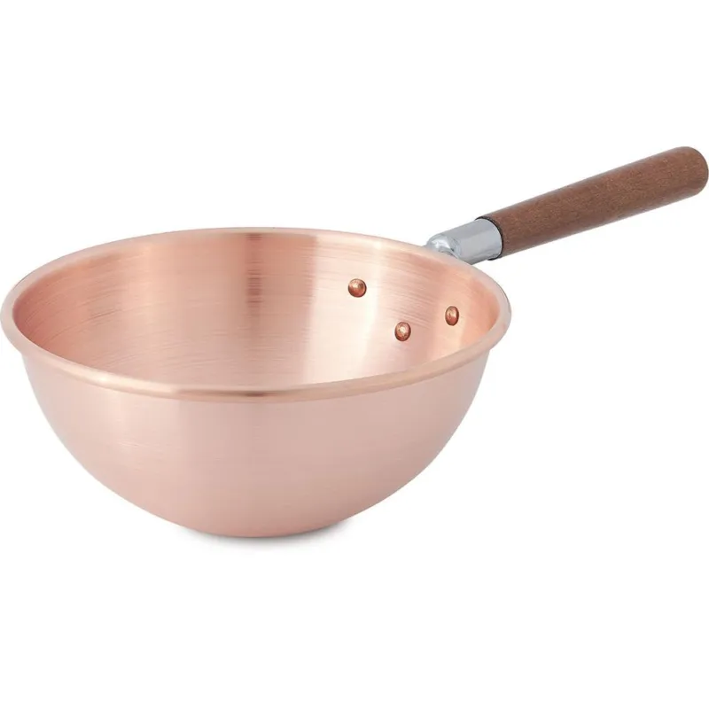 Bastardella con Manico in Legno Ø 30xh15 cm- Lt 5,5 in rame massiccio liscio Studiata per lavorazione delle creme e per il bagnomaria CuArtigiana Ordina Subito