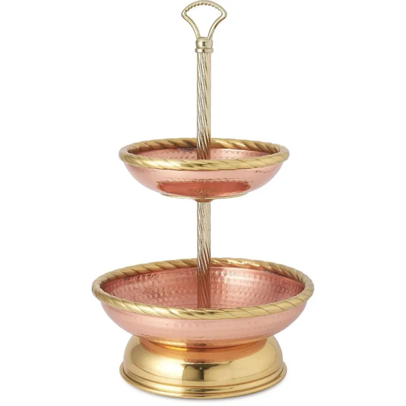 Alzata Portafrutta Ø 42xh55 cm ad un 2 livelli in rame massiccio e ottone CuArtigiana Spedizione Espresso