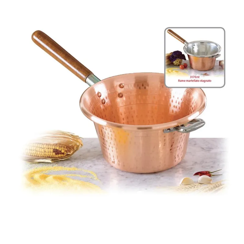 Affare Paiolo per polenta Ø 24 cm realizzato in rame massiccio liscio.rame interno esterno Linea Traditional CuArtigiana