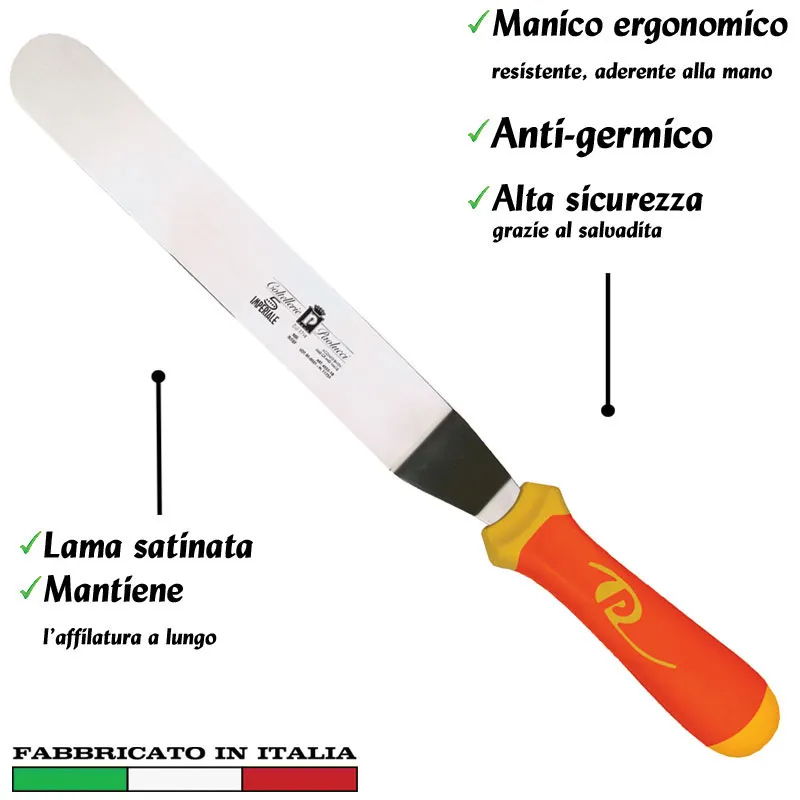 Professionale Spatola per cuoco piegata inox 26cm Manici in polipropilene gomma antiscivolo atossici. trattamento germicida. adatto lavasto Coltellerie Paolucci