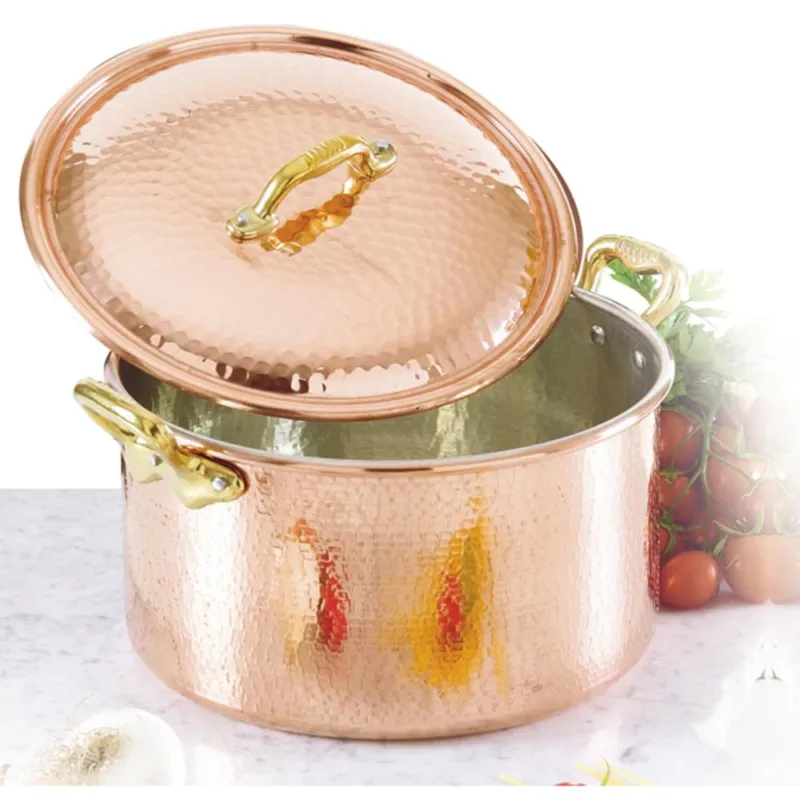 Bestseller Casseruola Alta 2 manici Ø 16 cm - h10 cm - 2.0 lt in rame Martellato Stagnato linea Luxury Line CuArtigiana