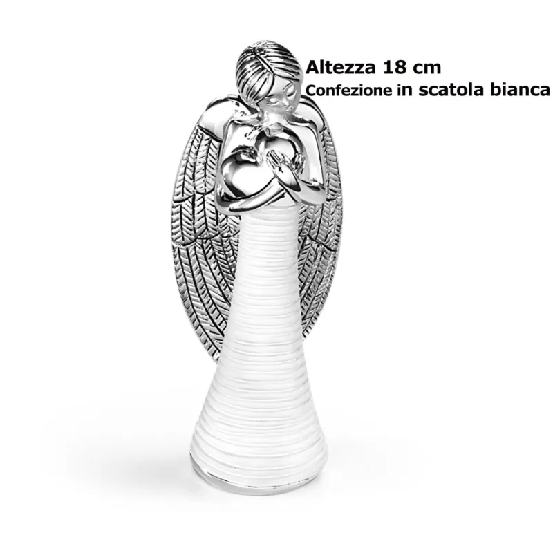 Angelo in resina argentata con decoro Cuore della vita h 18 cm in scatola regalo, ideale per uso bomboniera Fantin Argenti Quantità Limitata
