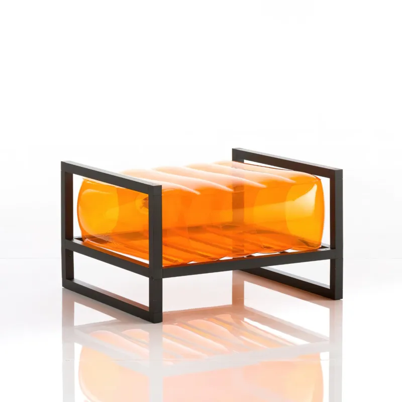 Pagamento Sicuro Pouf EKO gonfiabile con telaio in alluminio e TPU Crystal Orange YOKO, 62x70xH40 cm riciclabile, biodegradabile, estremamente resistente, peso sopportabile 150 kg Mojow