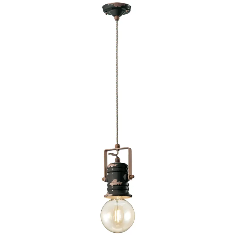 Occasione Imperdibile Sospensione da interno a Una luce in materiale Ceramico URBAN RETRO‘ dimensione 13x h 19 cm peso 1,24 kg - Attacco Lampada E 27 nero Ferroluce
