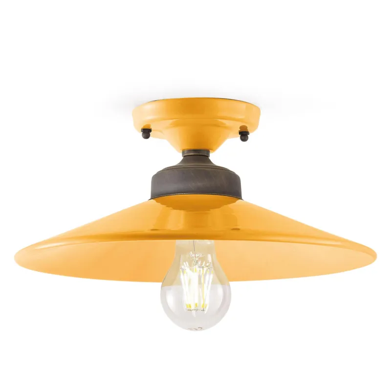 Plafoniera da Soffitto Anticata in Metallo e ceramica e Ottone Diametro 30 xh 13 cm 1 x max 77W E27 peso 1,26 kg colore Giallo Ferroluce Esclusivo