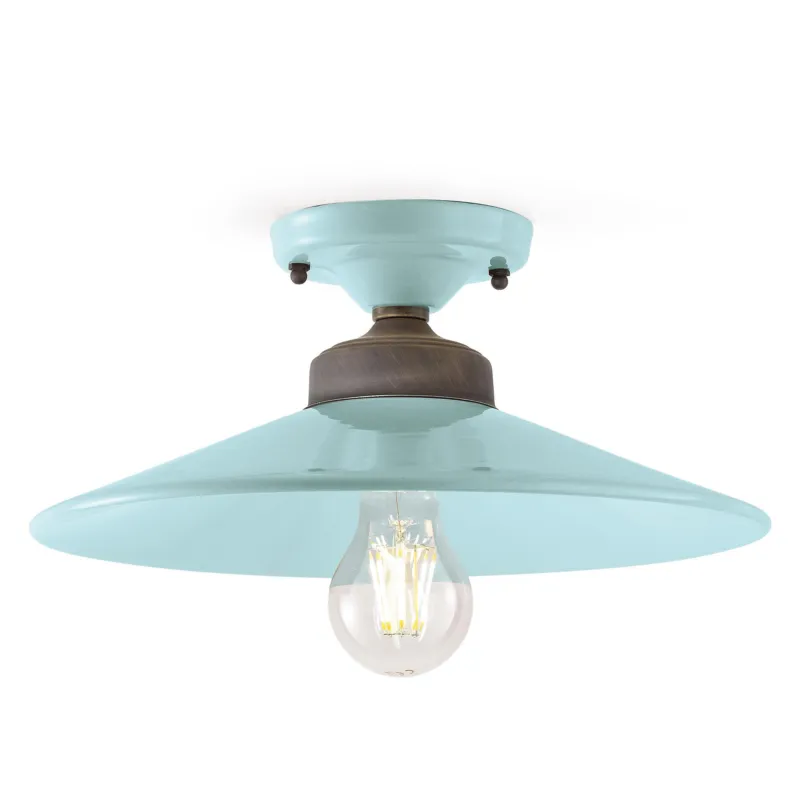 Plafoniera da Soffitto Anticata in Metallo e ceramica e Ottone Diametro 30 xh 13 cm 1 x max 77W E27 peso 1,26 kg colore azzurro Ferroluce Must-Have