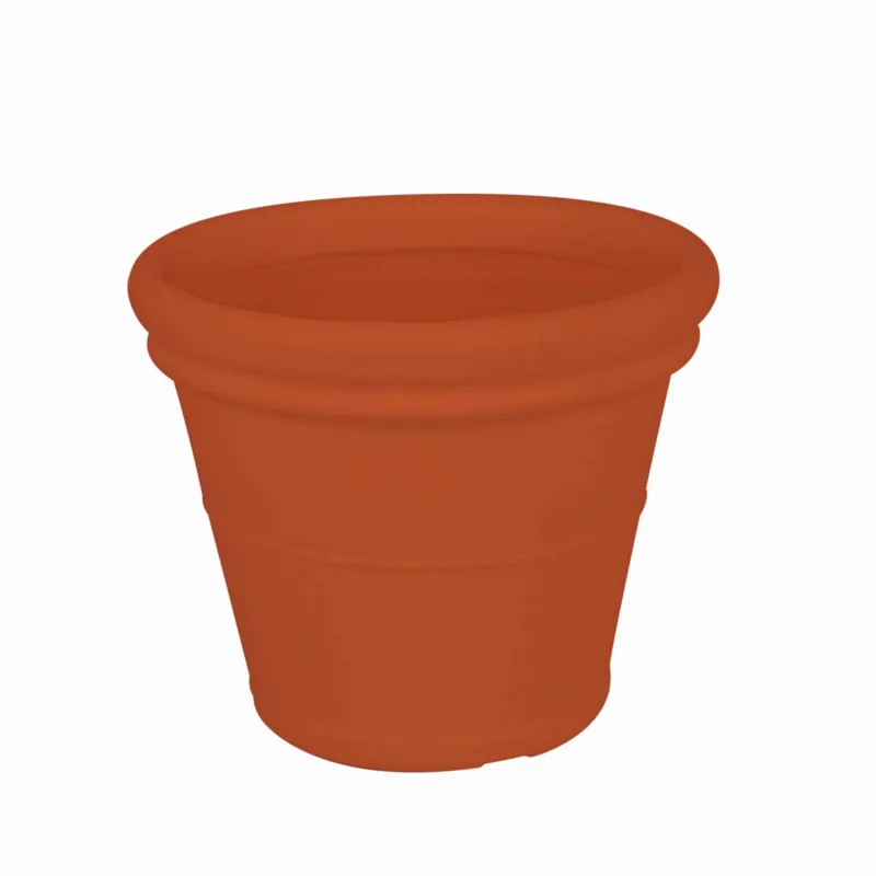 Ultimissimo Modello Vaso Tondo in Polietilene Liscio con sottovaso dimensioni 50x31xh 40 cm - 30 litri adatto interno esterno colore TERRA COTTA Kloris