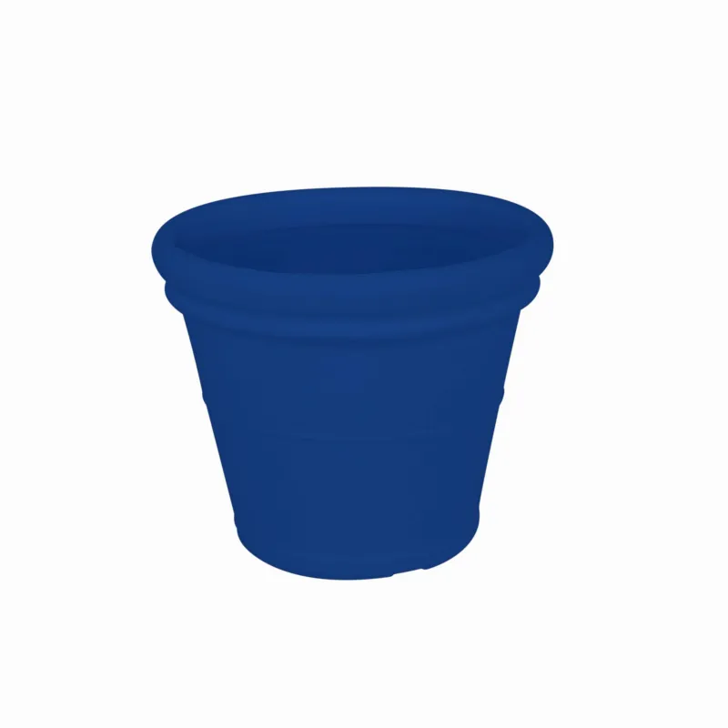Vaso Tondo in Polietilene Liscio con sottovaso dimensioni 50x31xh 40 cm - 30 litri adatto interno esterno colore blu Kloris Spedito Oggi