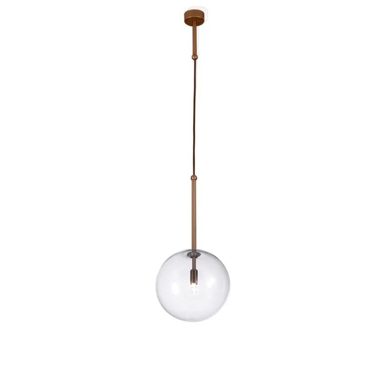 Lampada a sospensione con struttura in metallo brunito ESTRO 1 LAMPADA Dimensioni 20x20xh 40 MAX 110 cm G9 1x Max 40 Watt 1,8kg e diffusori con sfere in vetro cristallo Trasparente Metalluxlight Promo Stagionale