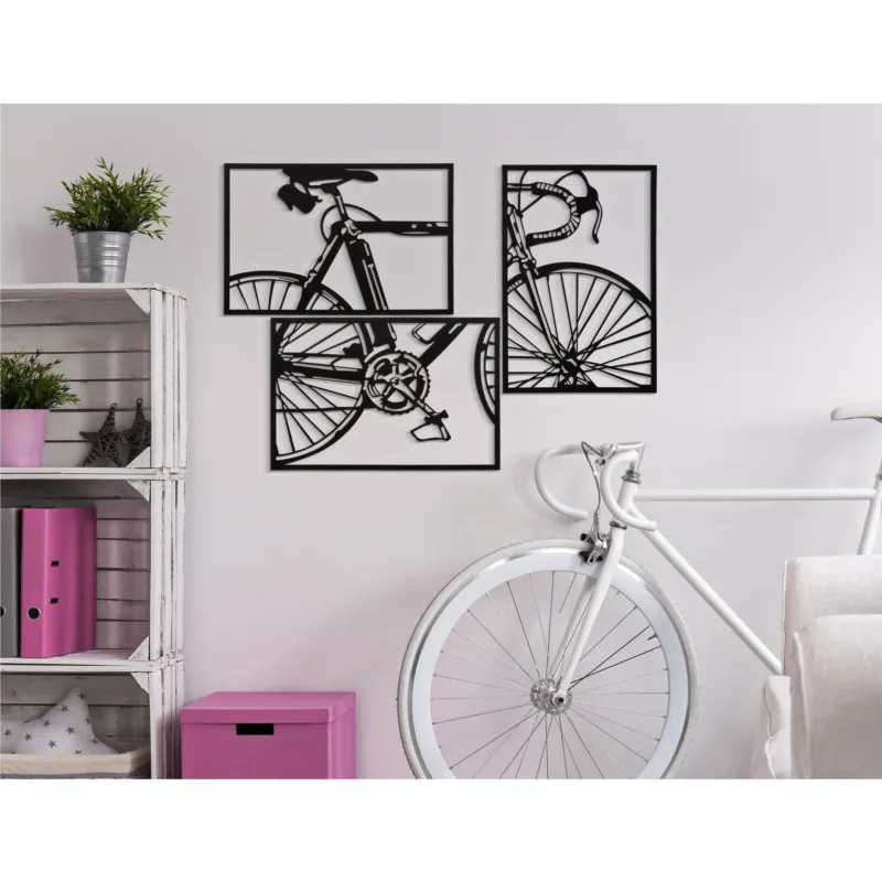 Ultima Occasione Pannello decorativo 3D con bicicletta creando un effetto di movimento., BIKE 3 Pezzi , 40x1,3x h 60 cm peso 1,500 kg colori multicolor Mauro Ferretti