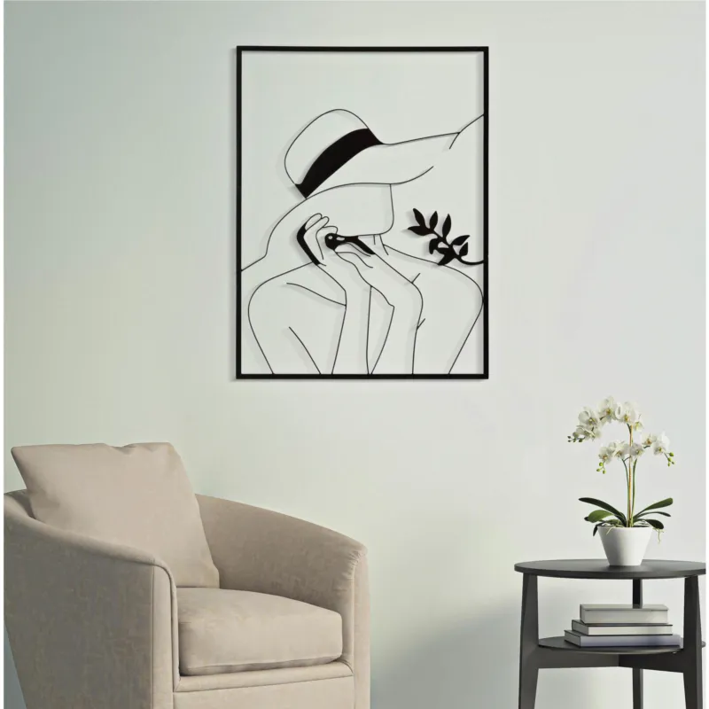 Pannello decorativo 3D con figura femminile con un elegante cappello, IRON WALL WALL ELEGANT-B , 60x1x h 80 cm peso 1,500 kg colori nero Mauro Ferretti Promo Stagionale