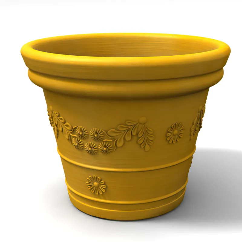Vaso festonato in Polietilene con decoro a rilievo TONDO dimensioni 55x43xh 40 cm adatto interno esterno colore ocra Kloris Di Tendenza