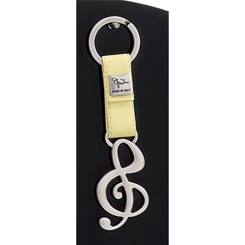 Bestseller Portachiavi in Argento CHIAVE DI VIOLINO con cinturini in Pelle giallo 7x11cm in scatola regalo , bomboniera Fantin Argenti