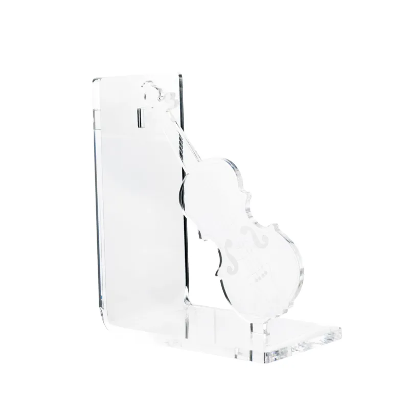 Ultima Occasione Reggilibro Collezione Musica in Cristallo Acrilico Violino 15.5x10x h 20 cm Trasparente e Nero Vesta