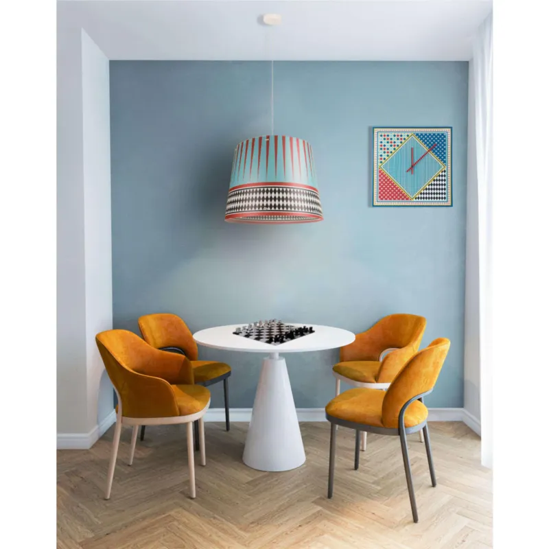 Spedito Oggi Lampada a sospensione con cappello in polipropilene stampato BRIGHELLA diametro 48x h36 cm interno prismatico decoro FOULARD Vesta