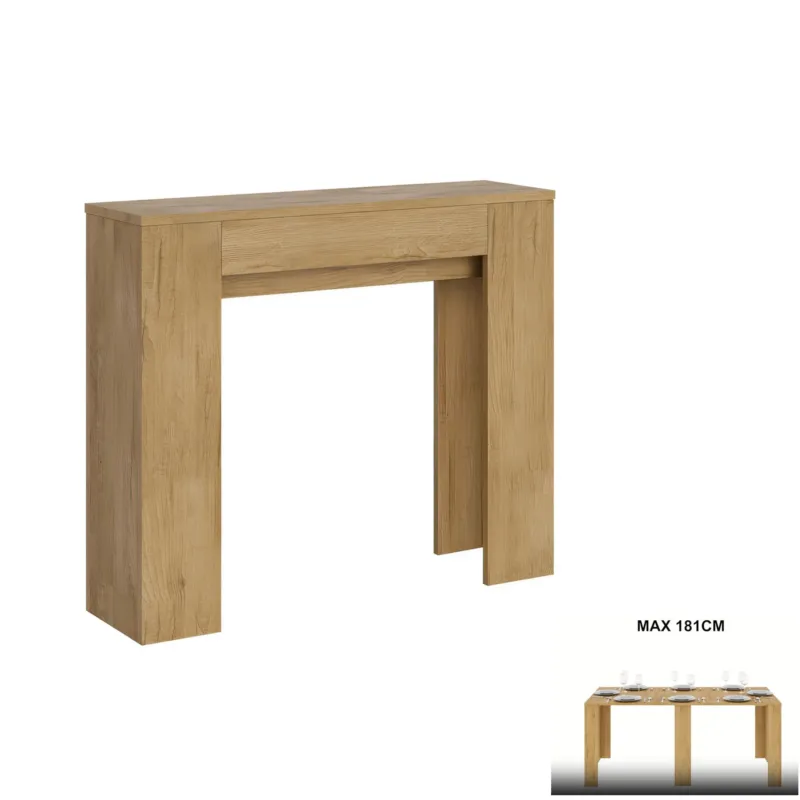 Ultimissimo Modello Consolle Allungabile SLICK in Legno Nobilitato Dimensioni 90x25xh 77 cm Allungabile fino a 181 Ospita 10 persone Quercia natura Itamoby