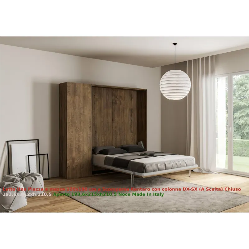 Scelto Dai Clienti Letto a scomparsa Kentaro Una Piazza e Mezza con Colonna DX-SX Chiuso Occupa solo 39 cm di profondità, Dimensioni chiuso 193,6x39,2xh210,5 cm struttura in legno colore Noce Itamoby