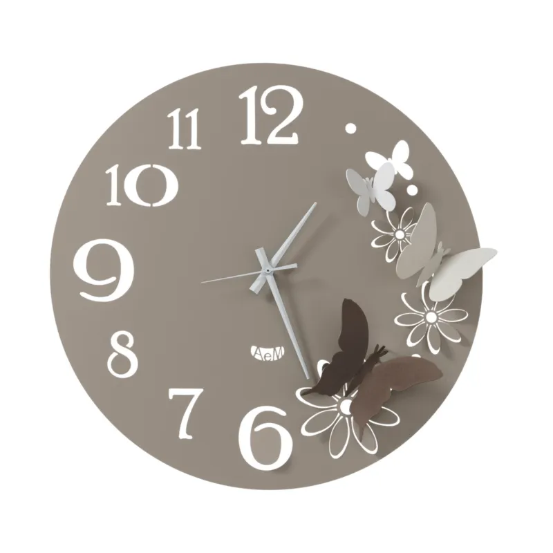Orologio da parete fiori e farfalle Piccolo richiami la primavera Diametro 45 cm colore Sabbia e Bronzo Arti e Mestieri Ordina Subito