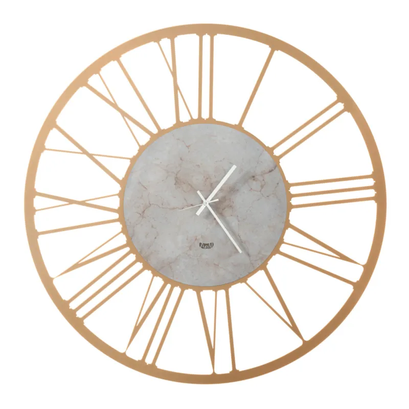 Nuovo Arrivo Orologio da parete CLASSICO MARMO BIG , Diametro 90 cm quadrante effetto marmo marmo stampato e numeri romani colore oro laccato-marmo travertino Arti e Mestieri