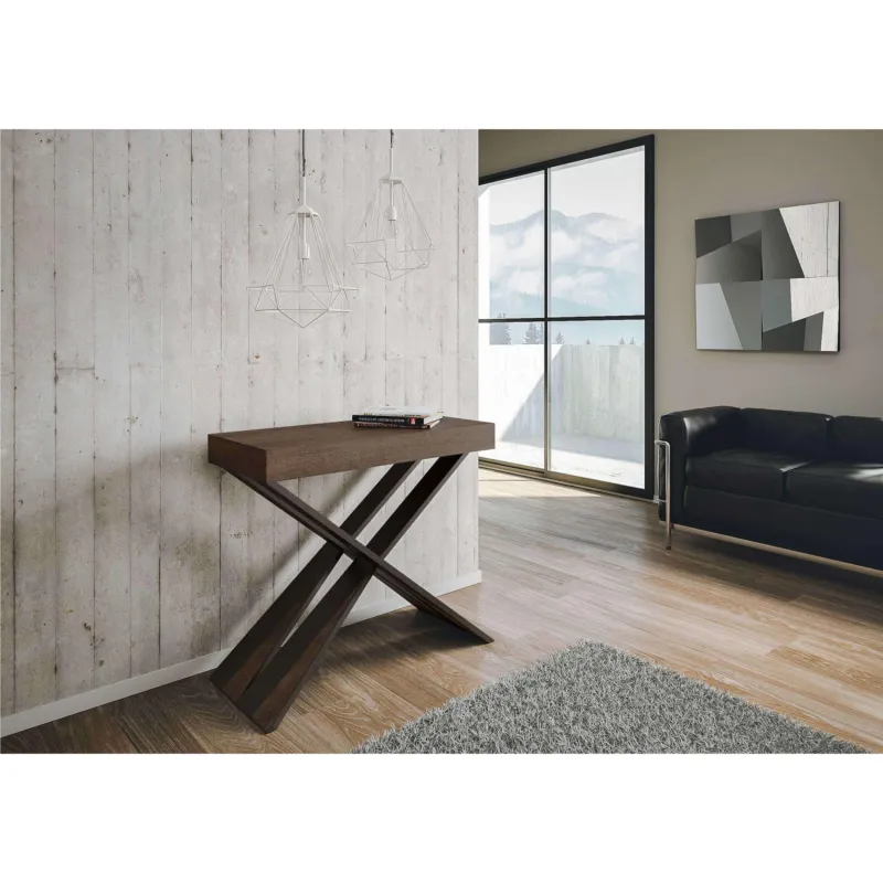 Promozione Esclusiva Consolle Allungabile con 3 allunghe DIAGO SMALL TELAIO ANTRACITE 90x40xh77 cm estensibile fino a 196cm Allunghe da 52 cm, gambe in Legno Antracite piano colore NOCE Itamoby