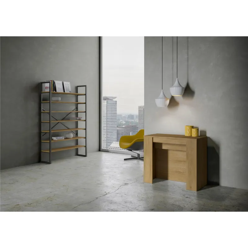 Promo Stagionale Consolle Allungabile con 4 allunghe Venus 90x48xh77 cm estensibile fino a 296 cm Allunghe all‘interno tutto in legno di Frassino colore Quercia Naturale Itamoby