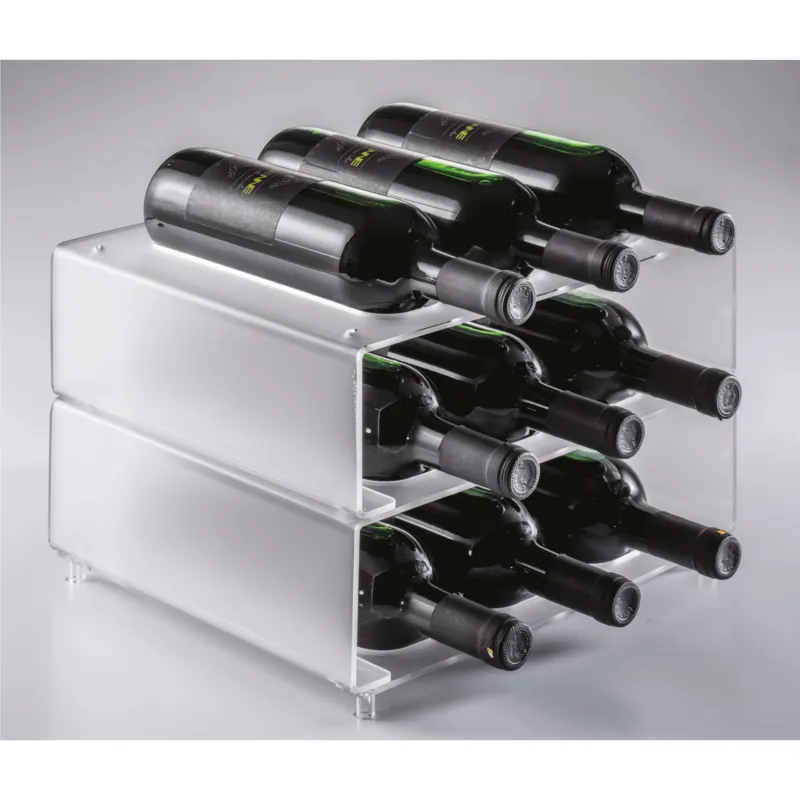 Compra Oggi Stesso Espositore Porta bottiglia da appoggio in Plexiglass 33x27,9x h 20 cm - spessore 8 mm capacità 9 bottiglie ø max 8,2 cm in plexiglass trasparente satinato Erreenne srl