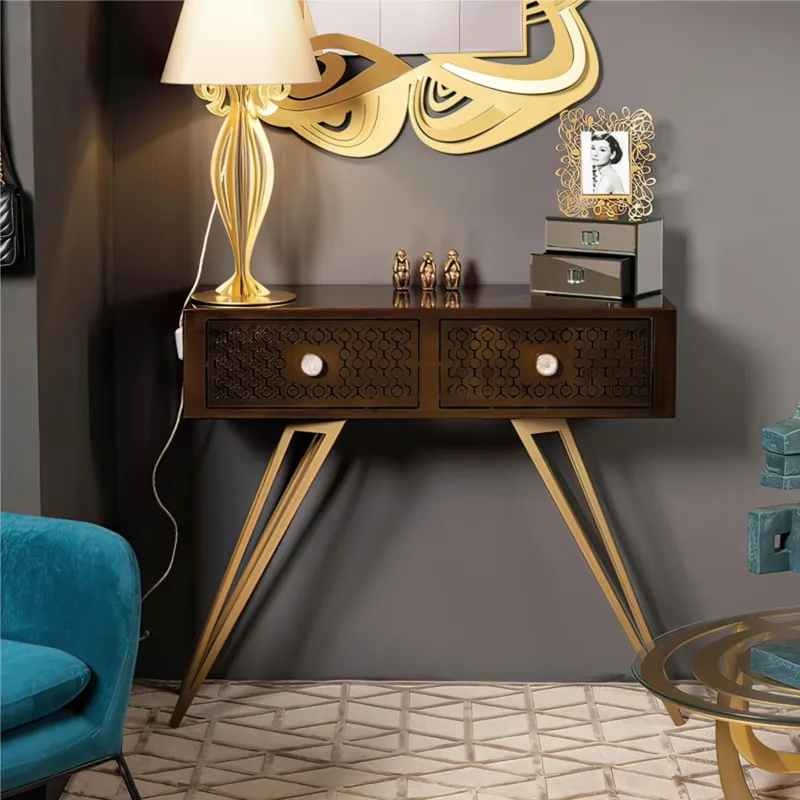Consolle MAYFAIR Grande In metallo tagliato al laser Dimensioni 100x 5 x h80 cm cm colore Caramello/Oro trasparente Arti e Mestieri Solo Oggi