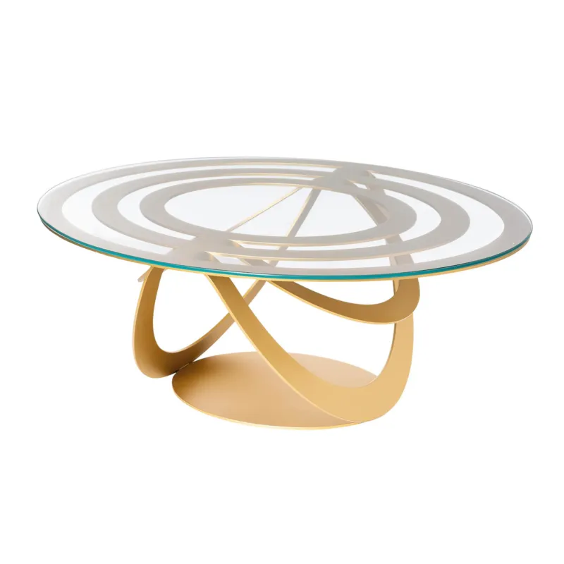 Occasione Tavolino da salotto ovale OPTICAL in Metallo tagliato al laser e piano in vetro Dimensioni 80x58xh 32 cm colore Oro trasparente Arti e Mestieri