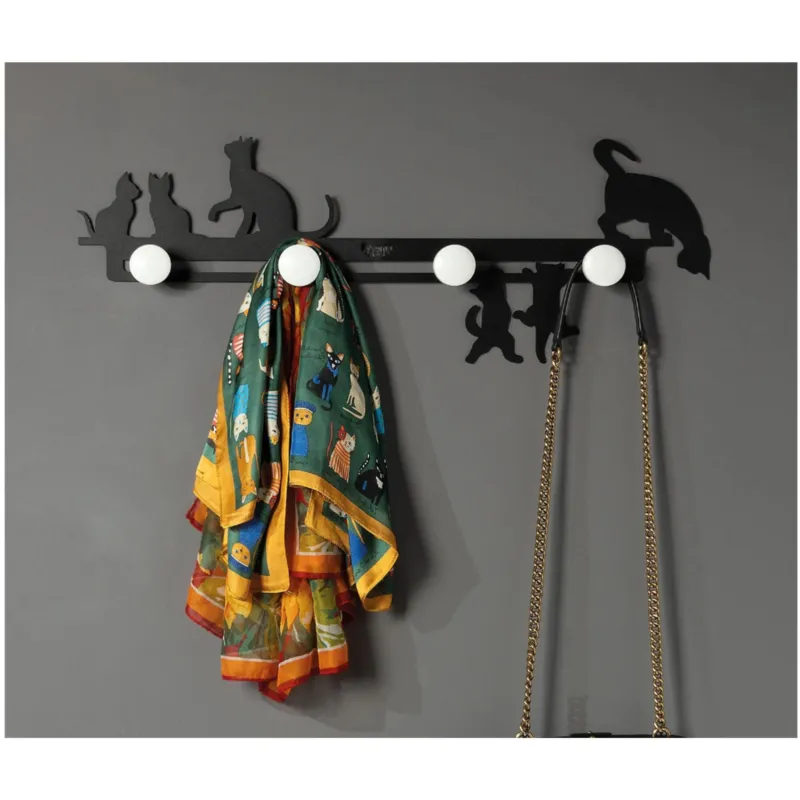 Ultima Occasione Appendi abiti 5 POSTI In Metallo tagliato al laser CATTITUDE 69 x h25cm colore Nero Arti e Mestieri