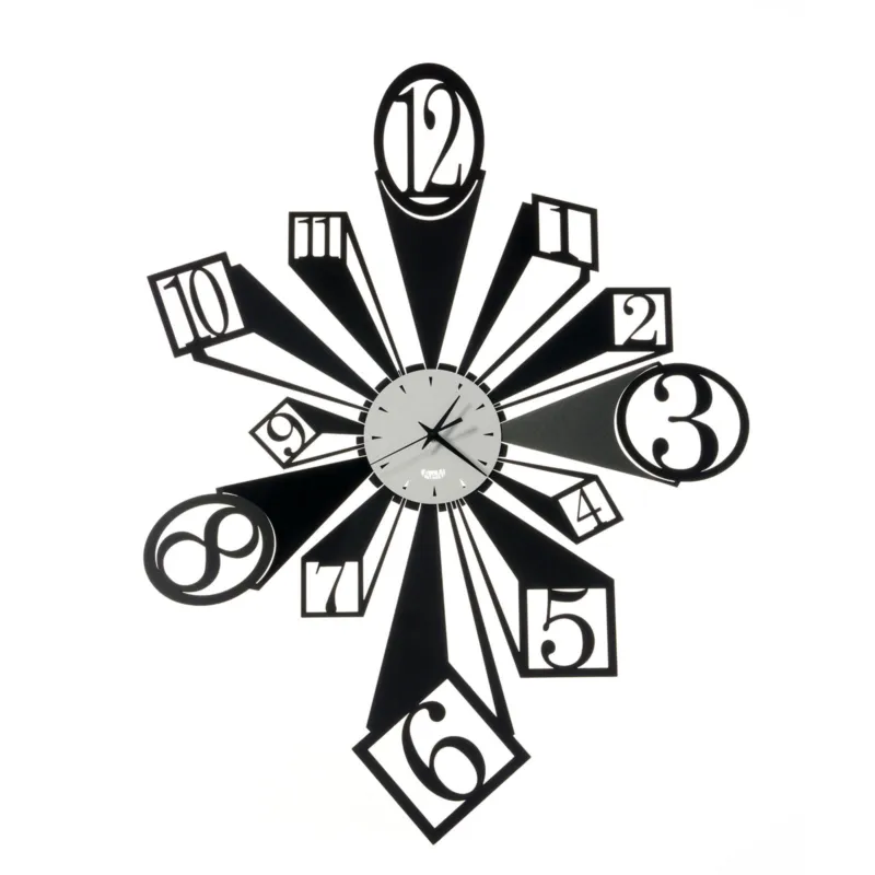 Economico Orologio da parete scomposto SLANG Dimensione 58x h74 cm numeri sono inseriti all‘interno di forme geometriche come quadrati e cerchi colore Nero e bianco marmo Arti e Mestieri