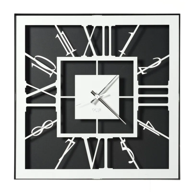 Professionale Orologio da muro di design Tauro con i numeri romani Dimensioni 50x50 cm colore Nero e bianco marmo Arti e Mestieri