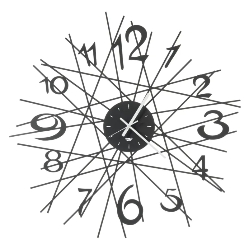 Promozione Orologio da parete iconico , quadrante circolare ZIG ZAG Diametro 70 cm che ospita le lancette, da cui si dipartono una serie di linee rette intrecciate, tra cui sono incastonati i numeri colore Nero Arti e Mestieri