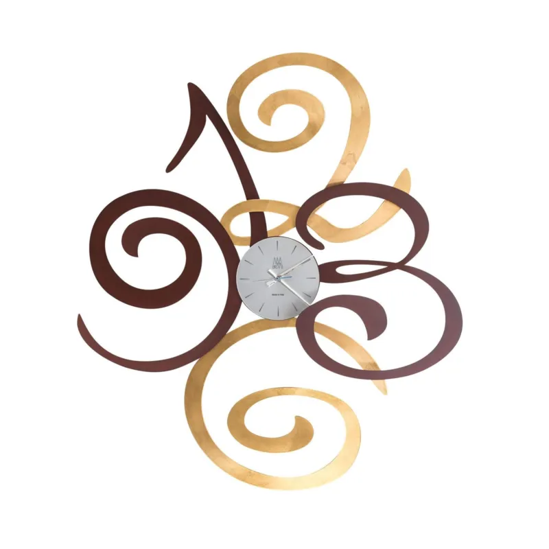 Super Prezzo Orologio da parete sinuoso FILOMENA linee arricciate dimensioni 80x h 93 cm colore Bronzo e Oro Arti e Mestieri