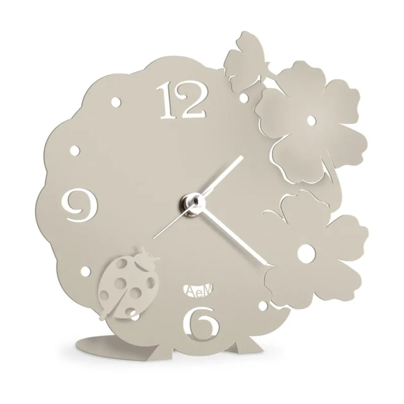 Nuova Collezione Orologio Coccinella in Ferro Verniciato Dimensioni 15x h15 cm utilizzabile come bomboniera colore avorio Arti e Mestieri
