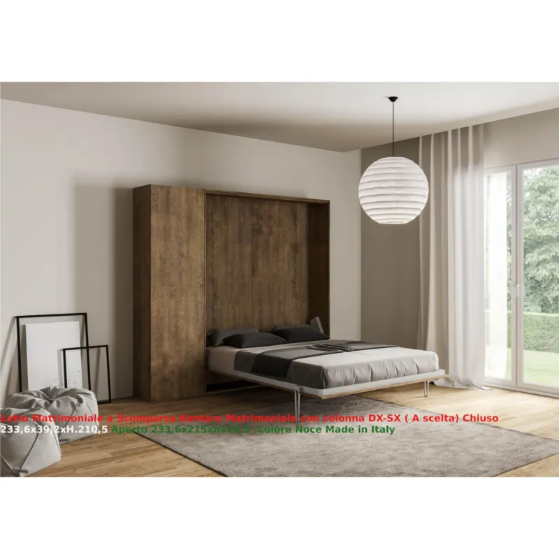 Soddisfatti O Rimborsati Letto a scomparsa Kentaro Matrimoniale con Colonna DX-SX Chiuso Occupa solo 39 cm di profondità, Dimensioni chiuso 233,6x39,2xh210,5 cm struttura in legno colore Noce Itamoby