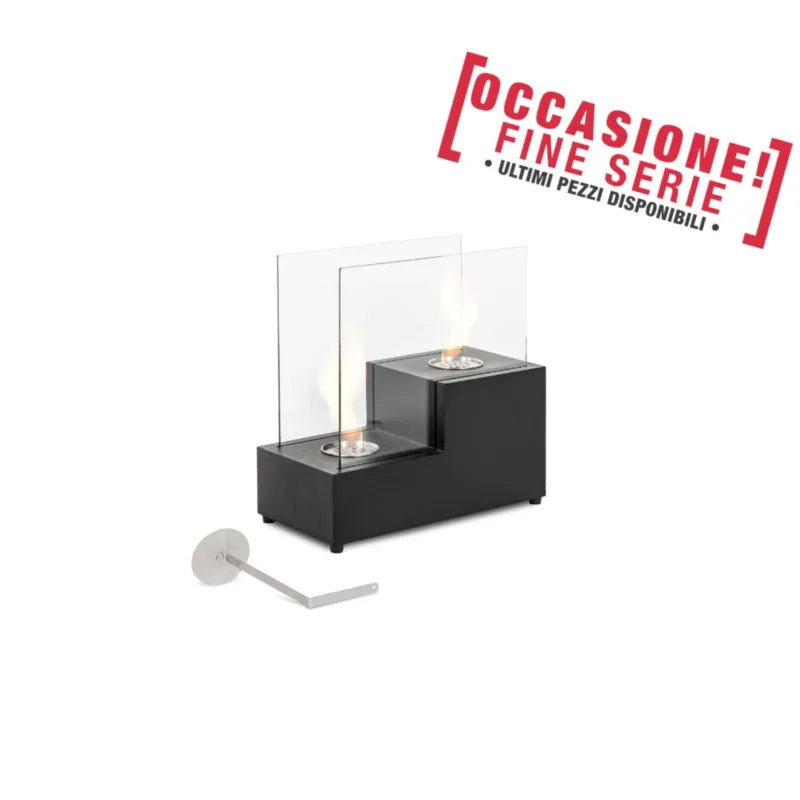Direttamente Dal Produttore Biocamino da tavolo al Bioetanolo con Struttura in metallo verniciato e Vetro temperato Skato Dimensioni 20x40x h39 cm - peso 7,7 kg Riscalda colore nero Stones Srl