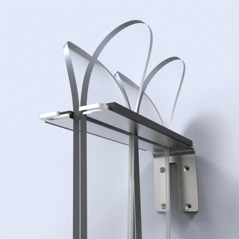 Reso Gratuito Portasci in acciaio inox, Gli sci sono appesi per gravità e forma. DOWNHILL2P dimensioni 9,5 x12x h 32 cm peso 1,5 kg colore cromo INSILVIS