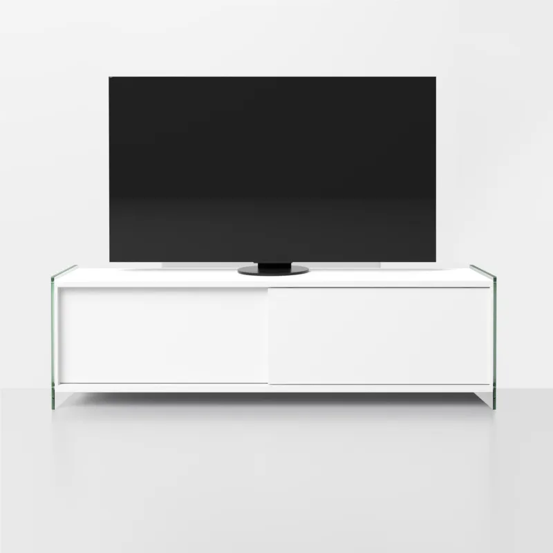 Direttamente Dal Produttore Porta-tv con struttura biblos fianchi in Vetro e ripiani in laminato Ecologico MEDIA Dimensioni 160x48xh36 cm ante scorrevoli bianco sable Pezzani srl