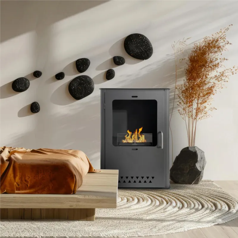 Stufa a bioetanolo camino biocamino da terra LUISA Senza canna fumaria Dimensioni 50x30x h68 cm Superficie riscaldata fino a 25mt2 DivinaFire Occasione Imperdibile