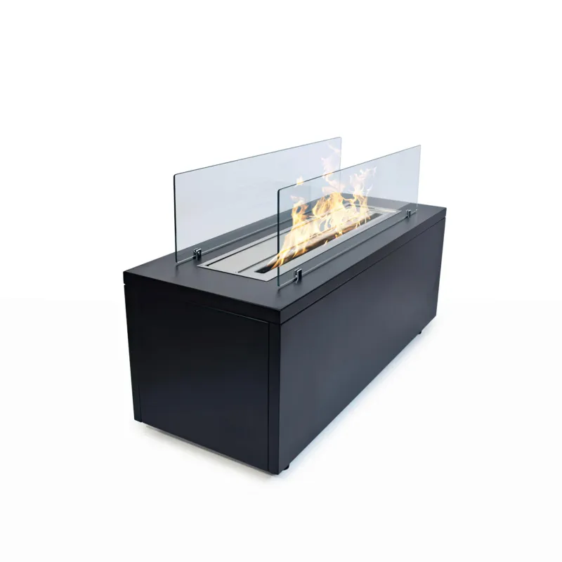 Promozione Esclusiva Camino a bioetanolo da terra per interno esterno CARAVAGGIO Nero L100xP40xH40 cm peso 33 kg Superficie riscaldata fino a 40 mt2 DivinaFire