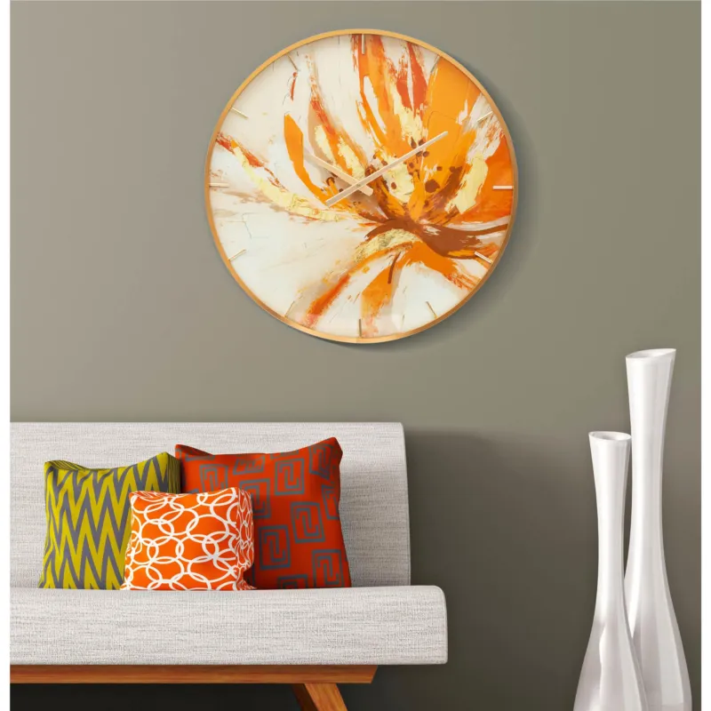 Occasione Orologio rotondo da parete con elegante cornice dorata Dimensioni Ø 60x 5 cm linee tonalità vivaci e accese Mauro Ferretti